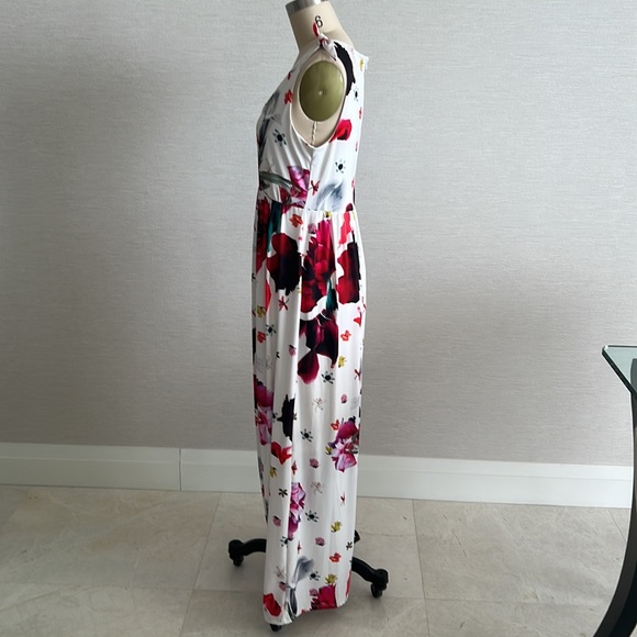 T TAHARI White Floral Maxi Dress Spring Summer Side Zip Size 6 - Picture 4 of 9
